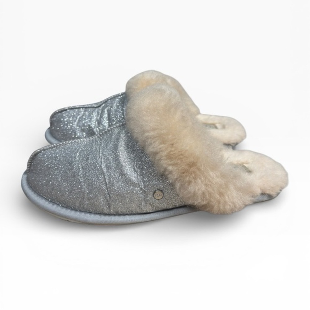 UGG Scuffette II Sparkle Metallic Silver Shearling Slippers Size US 9 Women